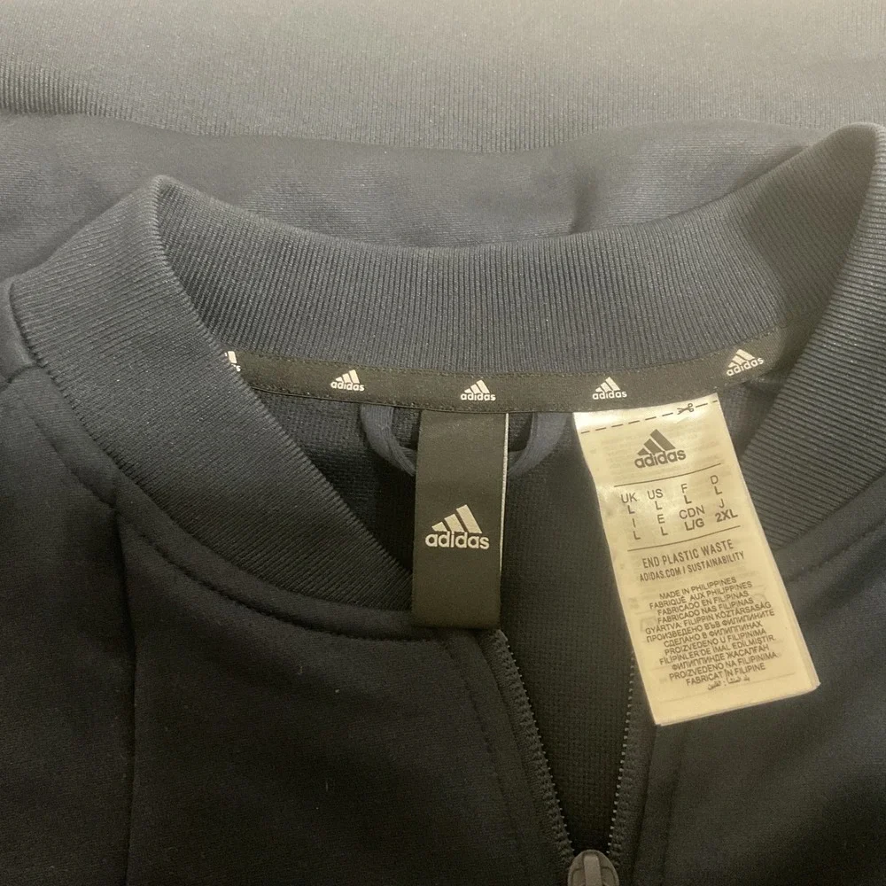 Adidas Mens Full Zip Track Jacket Navy Blue Bomber Collar Large‎ L